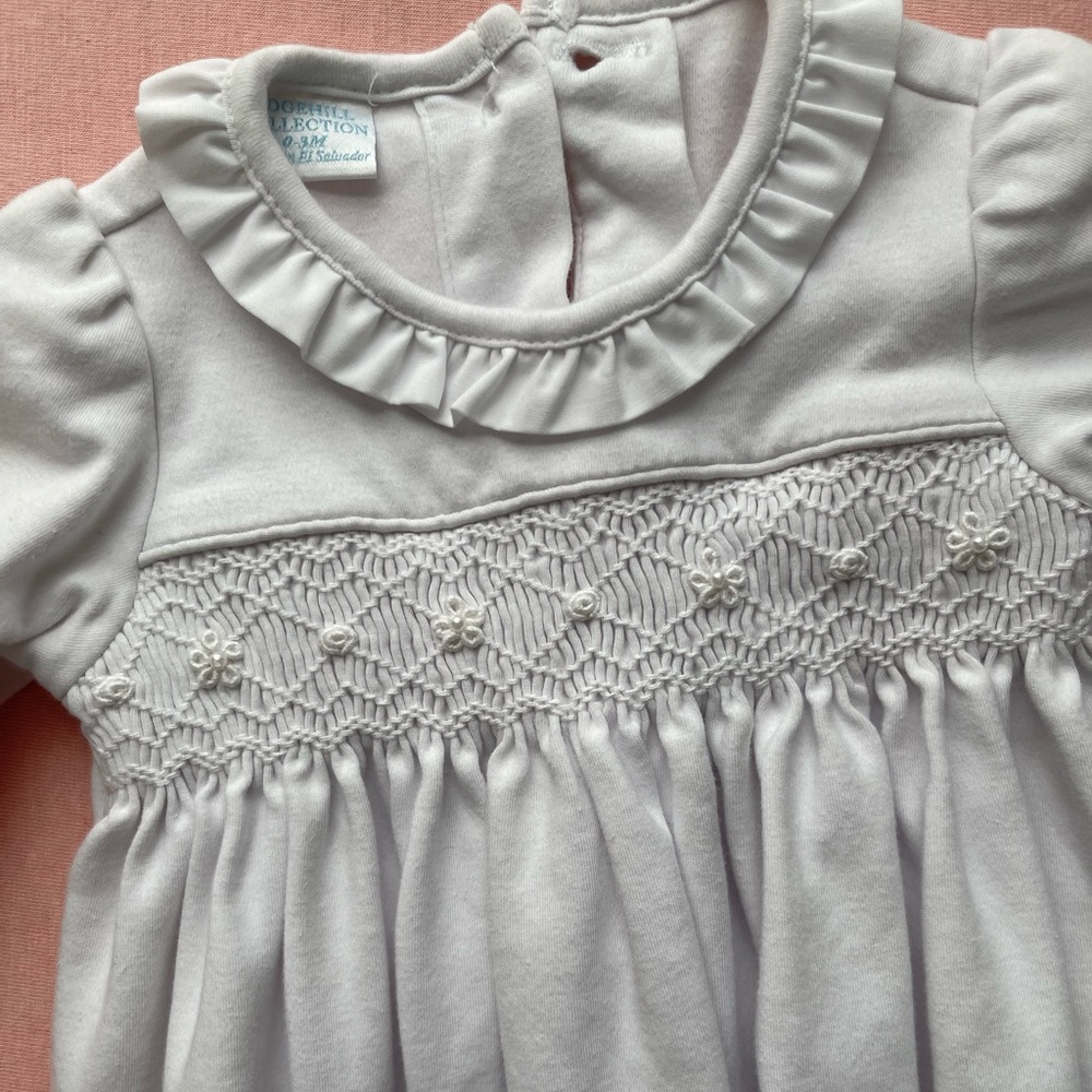 White Pima Cotton Gown- smocked baby gown